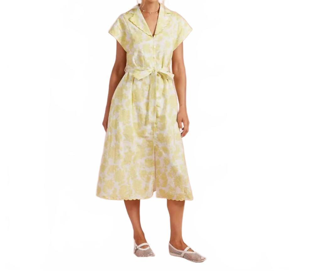 NEW STRUT & BOLT scalloped shirt midi dress in yellow